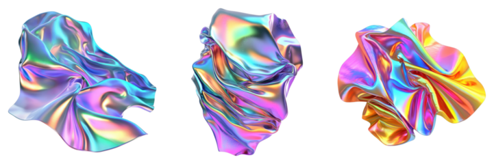 Holographic flowing iridescent color isolated on transparent background. PNG , se of