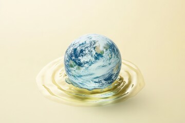 Earth Globe Sitting At The Center of Yellow Liquid Substance