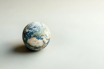 A small decorative globe sits on a neutral colored surface