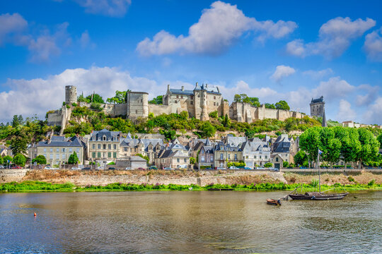 Chinon - The old French town of Chinon on the Banks of the Vienne, a tributary of the Loire.