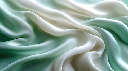 Obraz premium A silky texture in shades of soft mint green and white, with gentle ripples and folds that create a fresh and calming atmosphere,