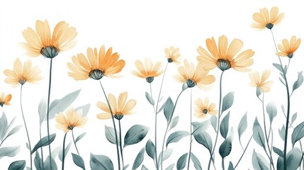 Pastel Yellow Flowers Border on White