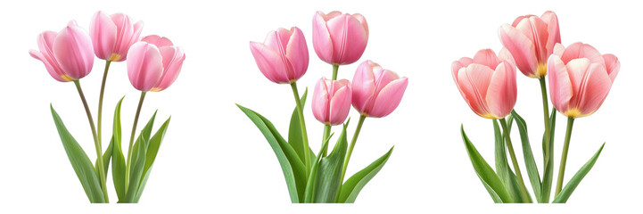 Fototapeta premium Pink tulips isolated on transparent background. PNG , se of