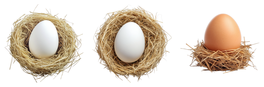 Pristine eggs nestled in a nest isolated on transparent background. PNG , se of
