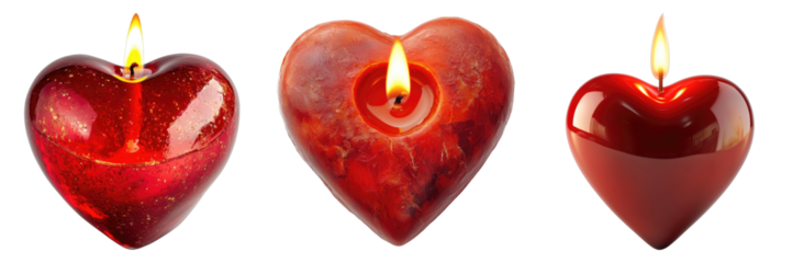 Red heart shaped candle with flame isolated on transparent background. PNG , se of