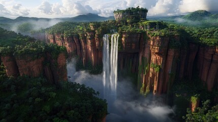 Naklejka premium Lush Waterfall Canyon Landscape