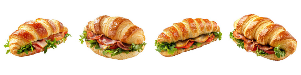 Savory croissant sandwich isolated on transparent background. PNG , se of