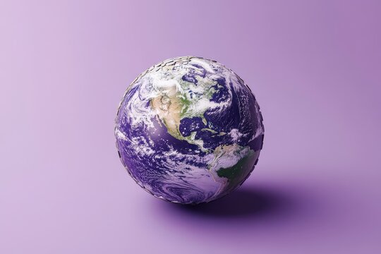 A sphere of the Earth displayed on a pastel purple background