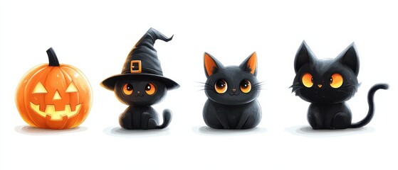 Fototapeta premium Cute halloween cartoon characters . White isolated background