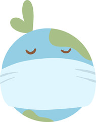 Fototapeta premium Earth Day symbol featuring Earth wearing a mask, representing the connection between global health, environmental consciousness, and the importance of planet protection during challenging times.