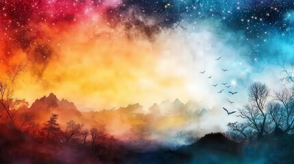 Naklejka premium Dreams realized through vivid landscapes ethereal skies digital art surreal environment artistic viewpoint