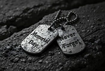 Solemn Memorial Day Remembrance: Dog Tags on Cracked Earth Evoking Sacrifice