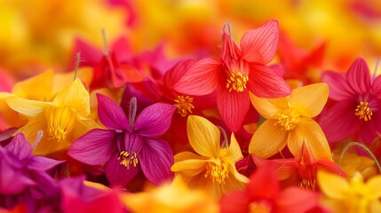 Naklejka premium Close up view reveals stunning multicolored columbine blossoms