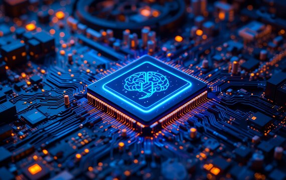 Artificial Intelligence on Computer Chip - Next Generation Technology Concept - Powered by Adobe