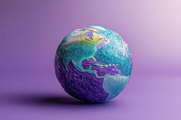 The artistic and textured planet earth on a simple purple background