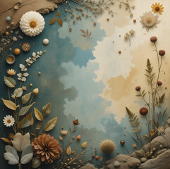 Nature background featuring earthy tones,botanical elements, and organic textures