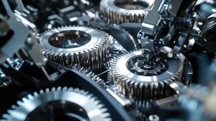 Robotic arm assembling precision gears in an automotive factory, advanced automotive factory with robotic arms assembling gears, High-tech style