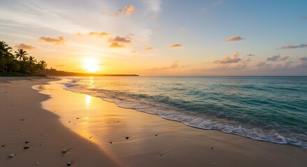 Serene Tropical Sunset: Golden Sands & Azure Waters