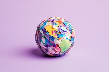 A globe made of many colorful pieces on a purple background