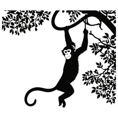 A black and white vector silhouette of a money tree with dollar bills hanging down in a natural flow on a white background.