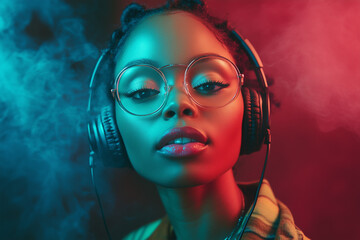 woman with headphones