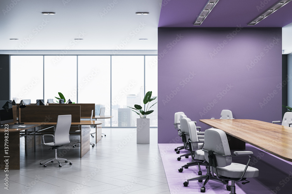 Aufkleber modern office interior with open workspace and boardroom. 3d rendering