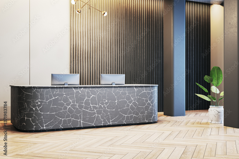 Aufkleber Modern reception desk in office lobby with minimalist design. 3D Rendering