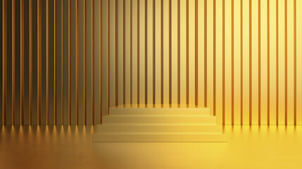Naklejka premium Elegant gold 3D stage set with soft lighting and vertical stripes, perfect for presentations or events