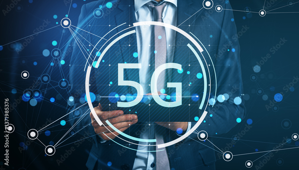 Canvas Prints 5g technology concept with businessman using tablet.