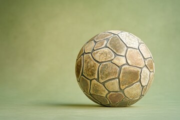 Fototapeta premium A stone sphere rests on a green surface creating a composition