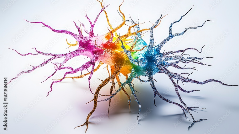 Poster Dynamic neural connections in colorful patterns abstract art digital artwork vibrant environment close-up scientific concept