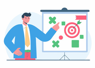 Minimalist illustration, two figures assembling a circular puzzle, blue and red puzzle pieces, white background, flat design, teamwork concept, problem-solving metaphor, simple line art, business coll