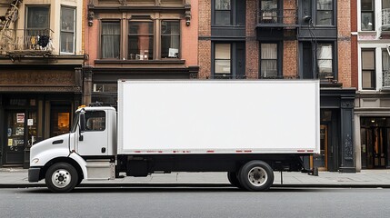 Blank Box Truck on City Street Mockup