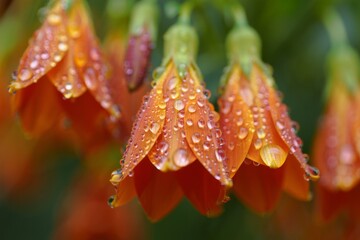 A bunch of orange flowers with water droplets on them