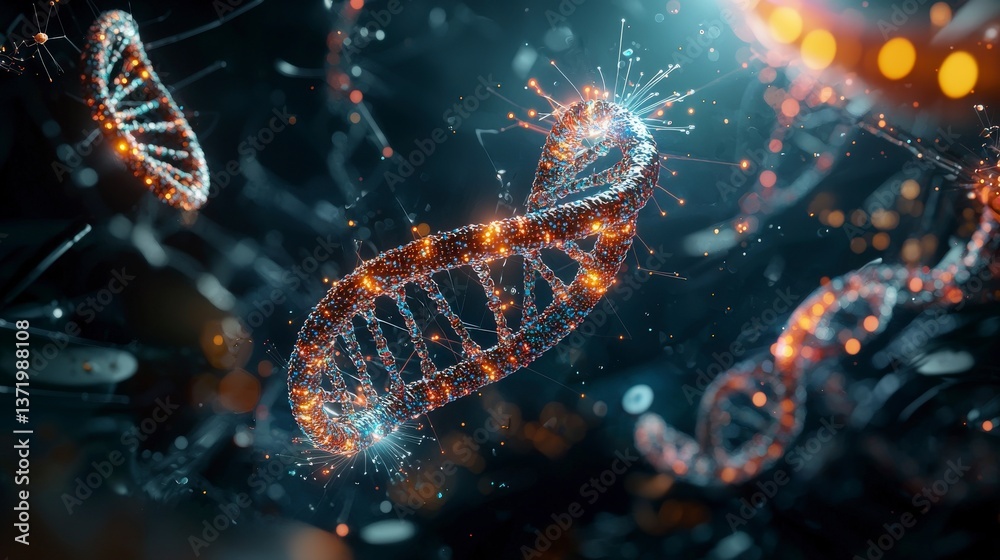 Poster Revolutionary dna structures scientific research lab 3d visualization digital environment macro view genetics exploration