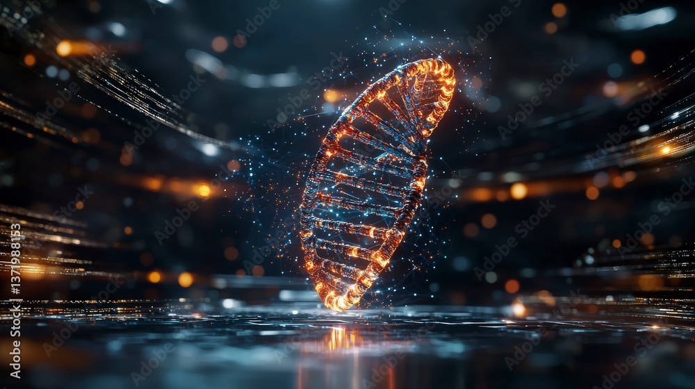 Poster Dynamic dna visualization in a futuristic environment abstract art technology science 3d perspective