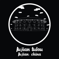 Circle Icon Fujian Tulou. Vector illustration
