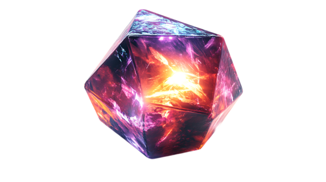 A board game token designed as a mystical gemstone with detailed facets and a glowing inner light, presented on a white background, high resolution PNG