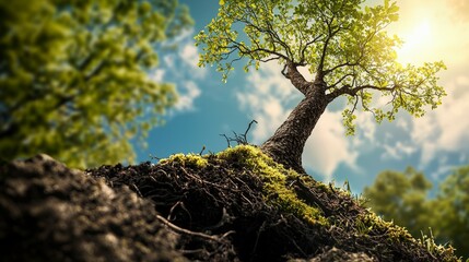 Majestic tree reaching for the sky nature landscape serenity outdoor environment low angle perspective