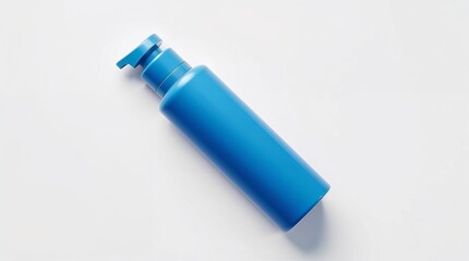Fototapeta premium Mockup of blue container with dispenser for shampoo, cream, liquid soap on white background. Cosmetics design.