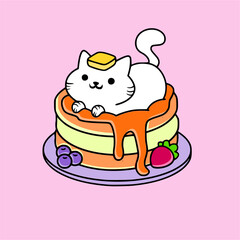 cat and Desserts,food ,vetgetable,fruit illustration