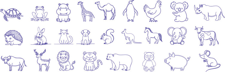 Diverse Wildlife Sketch: A collection of whimsical hand-drawn sketches showcasing the diverse beauty of wildlife from around the globe. Including creatures, providing a charming visual exploration.