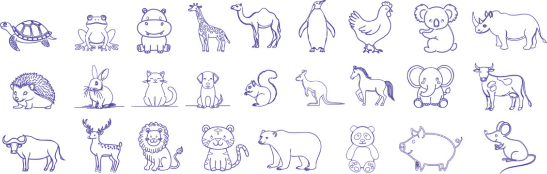 Diverse Wildlife Sketch: A collection of whimsical hand-drawn sketches showcasing the diverse beauty of wildlife from around the globe. Including creatures, providing a charming visual exploration.