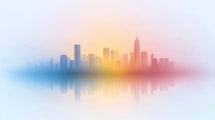 Fototapeta premium Stunning city skyline reflected in calm water, breathtaking urban panorama