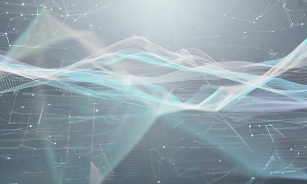 Business corporate abstract animation, digital technology background for clean presentation. Particles and network connections of digital data. data analysis technology. Seamless loop