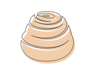 Bun cinnabon continuous one line icon isolated on white background. Bakery symbol art drawing. Bun cinnabon design outline. Editable stroke. Vector illustration