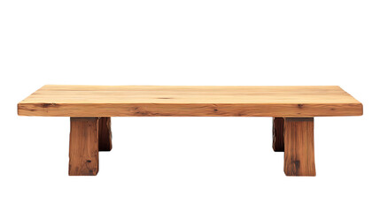 A traditional Japanese chabudai table made from reclaimed cedar wood, low to the ground with a minimalist design, isolated on a white background, trending in USA 2025 gardens, high-quality PNG