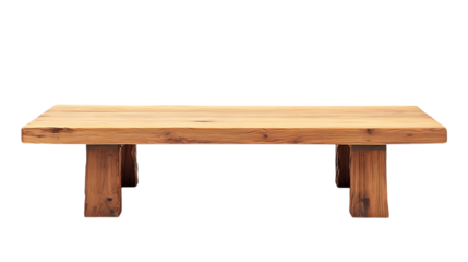 A traditional Japanese chabudai table made from reclaimed cedar wood, low to the ground with a minimalist design, isolated on a white background, trending in USA 2025 gardens, high-quality PNG