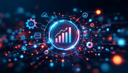 Futuristic Data Analytics and Technology Concept: Illuminated Interface with Digital Elements