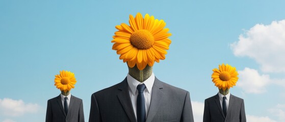 Flower head people in suits